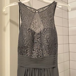 Gray lace top floor length bridesmaid dress